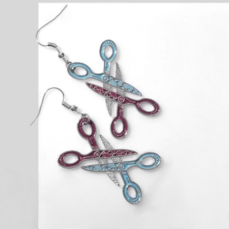 Earrings "Scissors", blue-pink color in silver-2