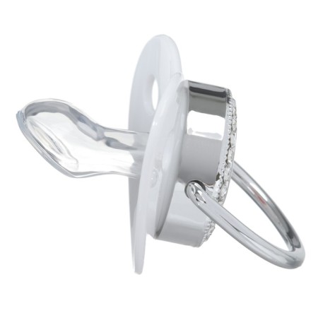 Set: Nipple - Orthodontic dummy with the holder “I love mom”, with a cap, from 6 months, silver, rhinestones-4