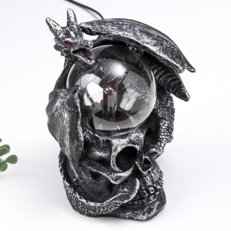 Plasma ball "Dragon and skull" black with silver patina 15x15x17.5 cm-5