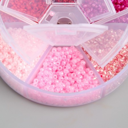 Glass beads 8/0 (3 mm) in the box "Pink" 6 colors x 10 g 8x8x2 cm-1