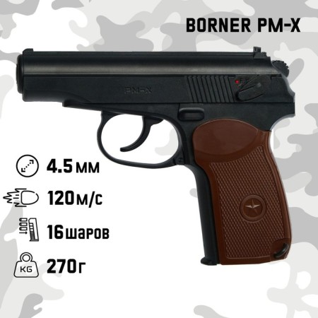 Pneumatic pistol "Borner PM-X" feces. 4.5 mm, 3 j, bldg. plastic, up to 160 m/s