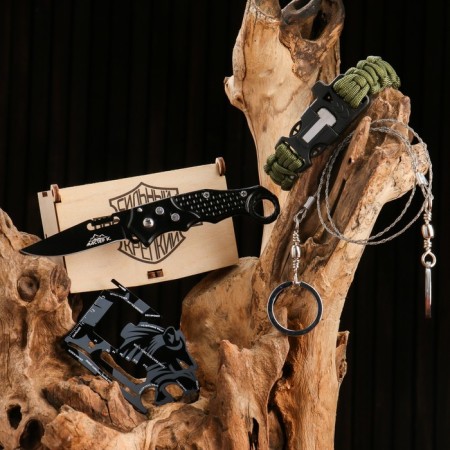 Gift set 4V1 (knife, survival card, bracelet, saw-string) 100% man-1