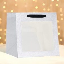 Crafts with a square bottom and window, 25 x 25 x 25 cm, silver with glitter