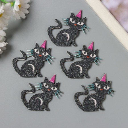 Decor for the creativity of the felt shine "Black cat" 5.5x4 cm-2