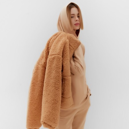 Women's costume (sweatshirt, trousers) minku: casual collection beige color, size 42-3