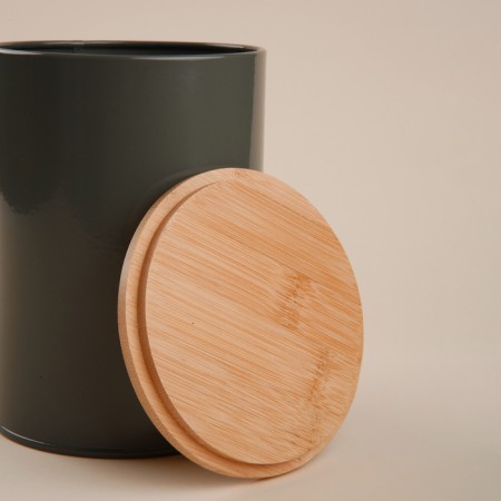 Bank for storing bulk products SL Home "Refracto", 11 × 15 cm, gray color, with a bamboo lid-3