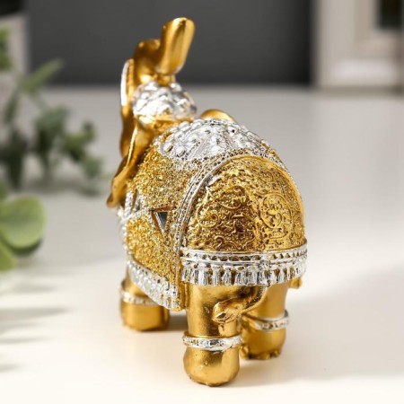 Souvenir Polystone "Golden Elephant in the Mirror Popon" 10x11x4.2 cm-3