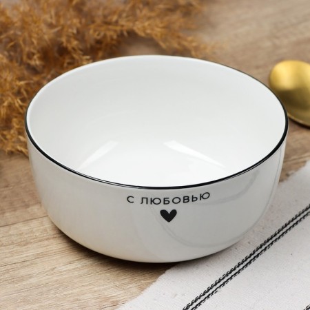 Deep plate of ceramic "with love", 14.5 x 6.4 cm, 600 ml, white color-1