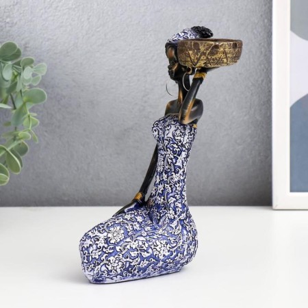 Souvenir Polystone "African Amadi" Blue Dress with MIXs 19x11x7.7 cm patterns-3
