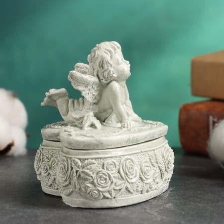 Casket with a lid "Heart with an angel" aged, 10x9cm-3