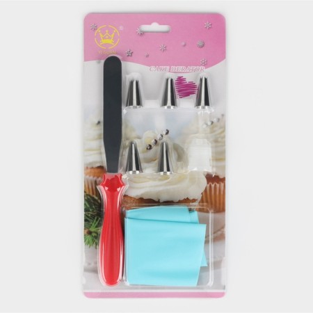 Confectionery set, 8 objects: 5 nozzles, adapter, bag, spatula, nozzles, color mix-8