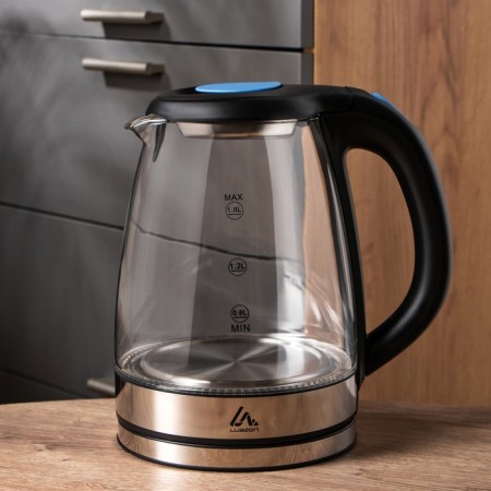 Electric kettle Luazon LSK-1802, glass, 1.8 l, 1500 watts, backlight, black and blue