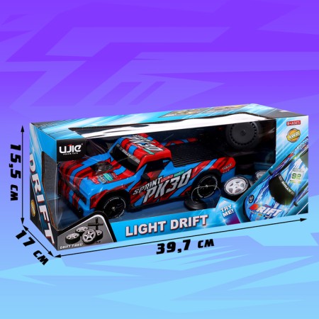 The drift machine, radio -controlled, interchangeable wheels, lighting effects, works from the battery-12