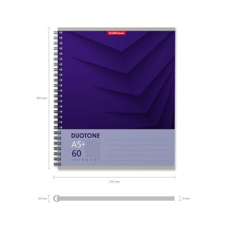 A notebook of 60 sheets in a cage on a spiral Erichkrause Duotone Next, cover coated cardboard, hard substrate, offset unit, white 100%, mix-7