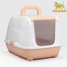 Туалет-домик для кошек, закрытый с дверцей 57 х 43 х 38 см, бежево-белый
