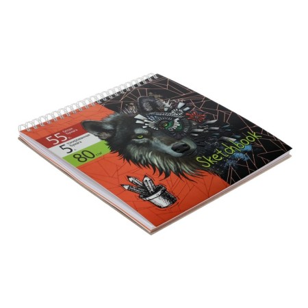 Calligrata sketchbook, 195 x 195 mm, 55 sheets, solid cover, “wolf”, metallized cardboard with a volumetric pattern, block 80 g/m2 + 5 sheets of tinted paper-1