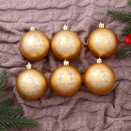 Set of balls plastic D-6 cm, 6 pcs "Lia Christmas trees" gold