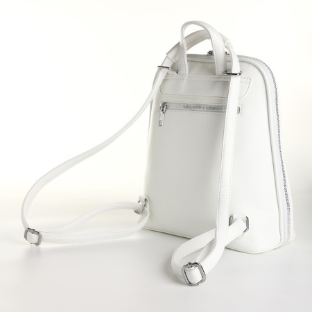 City backpack of artificial leather with lightning, white color-1