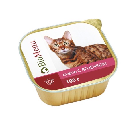 Wet Biomenu feed for cats, souffli with lamb, 100 g