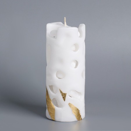 Candle-cylinder "openwork", 6x15 cm, white with a whip-1