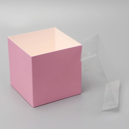 Box for flowers with PVC lid, 12 x 12 x 12 cm, pink-2