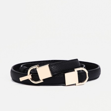 Women's belt, width 1 cm, metal buckle, black color