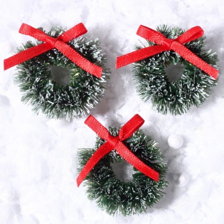 Decor "New Year's Wreath with a bow", a set of 3 pcs., Size 1 pc. -3 cm, the color is light green-1