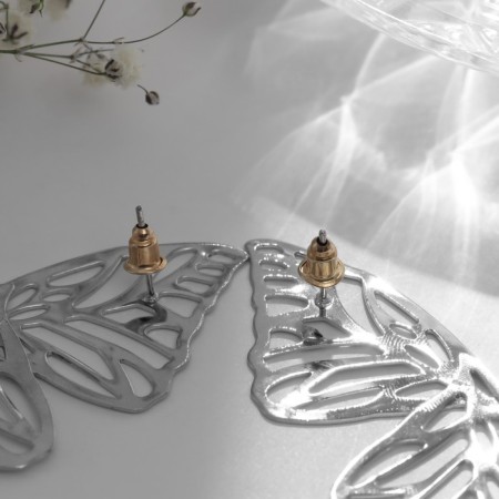 Earrings Metal "Butterflies", Color Silver-1