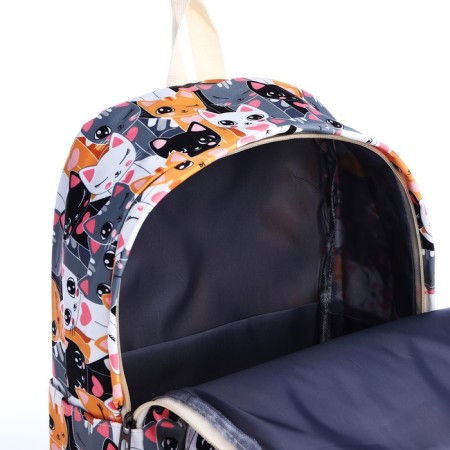 School backpack from textiles on a zipper, 3 pockets, pencil case, colorful color/orange-7