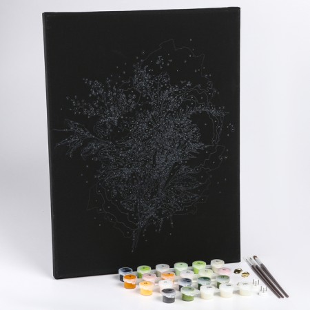 Picture on numbers on the black canvas "Flowers", 30 × 40 cm-1