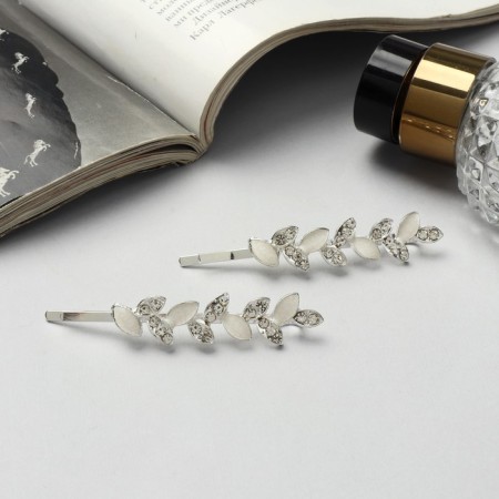 Invisibility for hair "Annabell" (set 2 pcs) White petal, 6.5 cm, silver