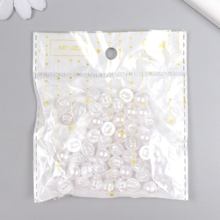 Buttons plastic for creativity on the leg "White Ball with mother of pearl" set 50 pcs 1x1 cm-3