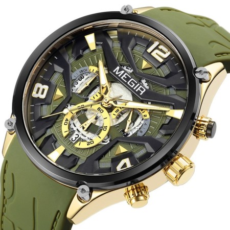Men's wrist watches, D-4.6 cm, with a chronograph, 3 atm, luminous, green-1