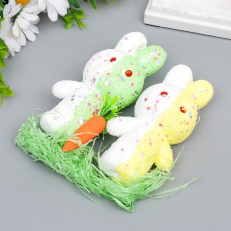 Decor "Zaychat in sprinkling with carrots and grass" Set yellow, green 12 cm-1