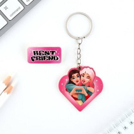 Gift set of "beloved girlfriend" icon + keychain, 6.8 x 10.5 cm.-1