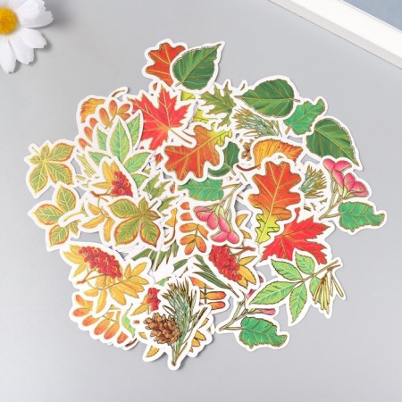 Stickers for creativity "leaves" embossing gold set 48 pcs 9x7x0.8 cm-1