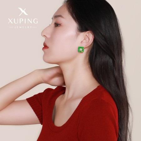 Emall earrings Xuping squares, white-green color in gold-2
