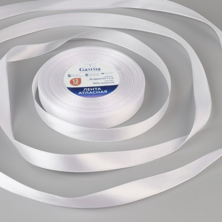 Satin tape, 12 mm × 33 ± 2 m, white color No. 001