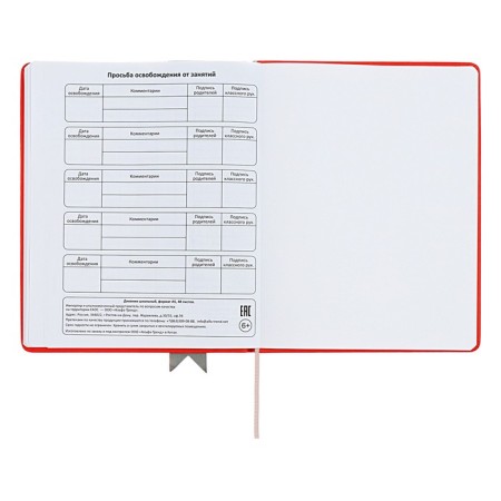 Universal diary for grades 1-11 Lenta, solid cover of artificial leather, applique, silkography, liesse, 48 sheets, red-14