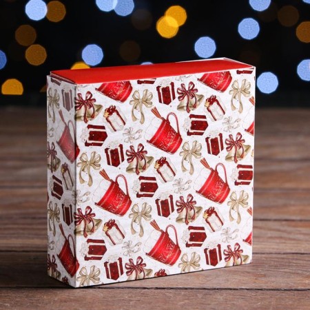 New Year. Box for sweets with a shell of 9 pcs "cocoa", 13.7 x 13.7 x 3.5 cm-1