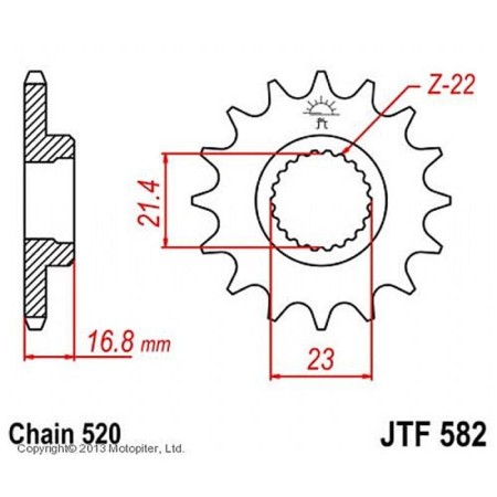 Front Presenter Star JTF582 for a motorcycle, steel, chain 520, 16 teeth
