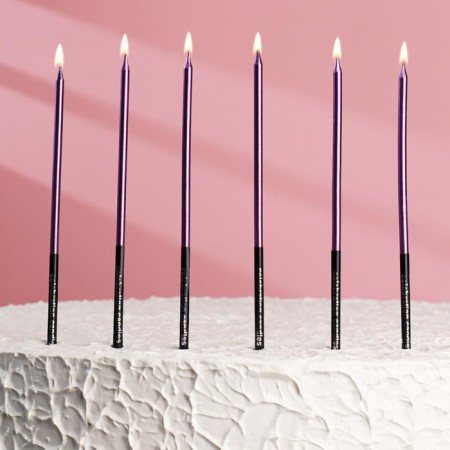 Candles in the cake "Holiday", 6 pcs, 14.5 cm, purple with black-2