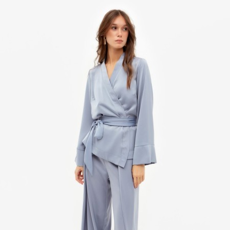 Female set (jacket, trousers) minku: Silk pleasure color gray-blue, rr 46-5
