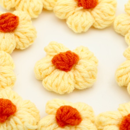 Knitted flower, set 10 pcs., Size 1 pc., 4 × 1.5 cm, yellow color-2