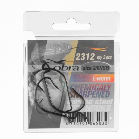 Offset hooks Cobra L-Worm, series 2312, NSB color, No. 02/0, 3 pcs.