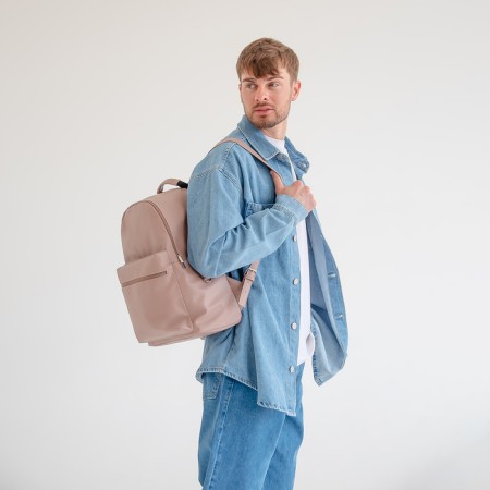 The backpack of the city Textura from eco -leather on lightning, external pocket, beige color-6
