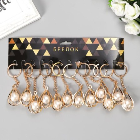 Metal keychain "Drop" rhinestones gold 10.6x2.8x2.8 cm-3