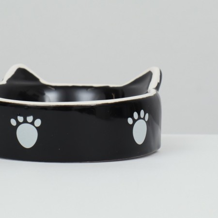 Ceramic bowl “cat family” 40/60 ml double 19 x 10.5 x 3.5 cm, black and white-6