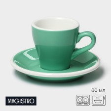 Coffee steam porcelain Magistro Coffee Time, 2 items: a cup 80 ml, a saucer d = 12.5 cm, the color is turquoise