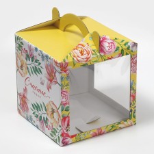 Confectionery box with a window, a chest, packaging, “watercolor flowers” ​​20 x 20 x 20 cm